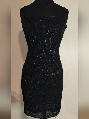 Black Beaded Strapless Mini Dress with Slim Silhouette